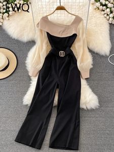 MULHES S JOGRESS ROMPERS ROMO DO ESTILO MULHERM MULHERES COLAR IRREGULAR RUFFLES CONTRASTRO COLOR PACKWORK HIGH JUMPSUIT SPRING SMERGEN SUMPLE