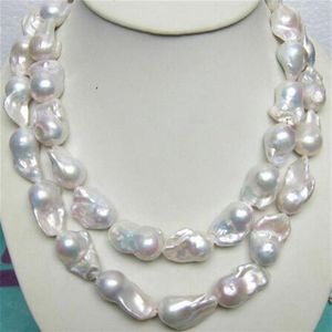 enorme 15-28MM mer du sud veritable collier de perles baroques blanches 35 pouces285P