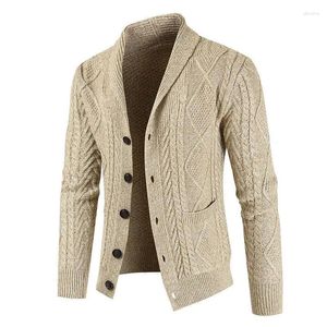 Suéter masculino de manga comprida de inverno, cardigã de malha de crochê, moda com decote em V, casaco solto e espesso
