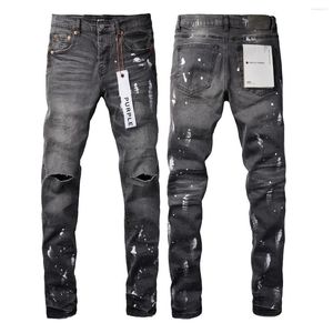 Herrenjeans 2023AW Purple Brand High Street Slim Fit Washed Destroyed Hole Black Denim Hosen Streetwear