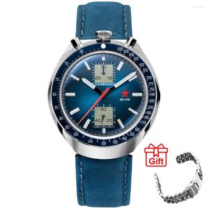 Armbanduhren Red Star 1963 Fashion Business Herren 42mm Chronograph ST1901 Handaufzug Saphirglas Wasserdichte Lederuhr