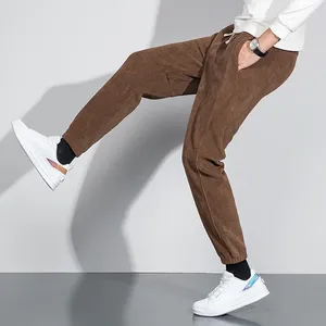 Herrbyxor vinter män thic corduroy grå khaki fleece foder polyester spandex blandat tyg mysiga byxor bekväma kläder man