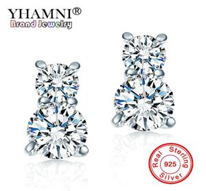 YHAMNI Classic 925 Sterling Silver Round Stud Earrings For Women High Quality CZ Diamond Stud Earrings Fashion Jewelry BKE0115458746