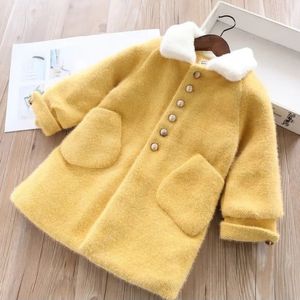 Hoodies tröjor imitation mink sammet long coat flickor höst vinter varm lös ull blandar jacka barn koreansk mode fleece överrock tz378 231212