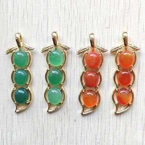 Pendant Necklaces Fashion Natural Green And Red Agate Beads Peanut Shape Pendants For Diy Jewelry Making 4pcs/lot Wholesale