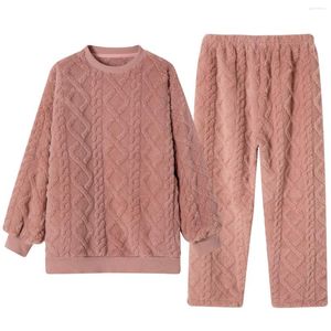 Girl Dresses Autumn Winter Pajamas Coral Fleece Warm Thickened Home Wear Set Women Men Two-piece Nightwear Cute Loose Suit Adults