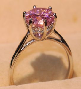 Size 510 Luxury Jewelry Solitaire 100 Real 925 Sterling Silver Round Cut Pink Sapphire CZ Diamond Gemstones Women Wedding Crown 1593726