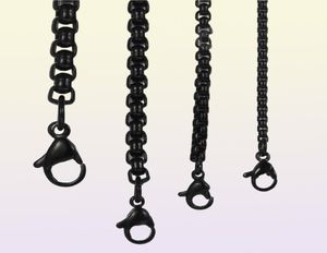 2mm 3mm 5mm Black Round Box Link Chain Necklace For Men Boy Rostfritt stålkedja Halsband Hela droppsmycken KNM1183490875