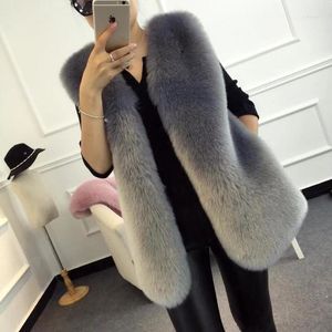 Women's Vests Autumn And Winter 2023 Imitation Fur Grass Vest Middle Long Coat Shoulder Gray