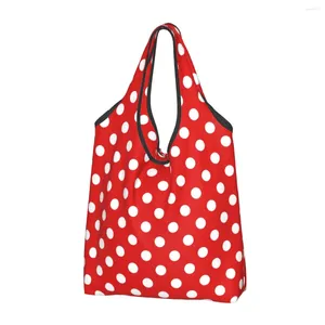 Sacos de compras Red Polka Dot Reutilizável Mercearia Dobrável 50LB Capacidade de Peso Bonito Eco Bag Eco-Friendly Ripstop