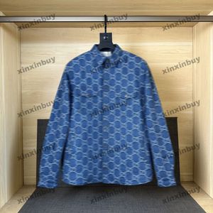 Xinxinbuy 2024 Men Designer Coat JacketダブルレターJacquardデニムファブリックパネル長いスリーブ女性ホワイトカーキブラックブルーグレーS-3XL