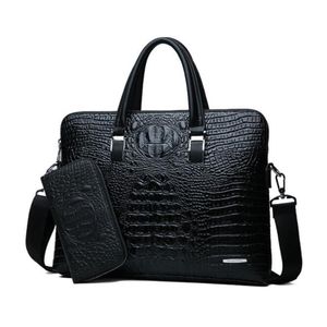 Hela varumärket Pack Fashion Crocodile Print Business Portcase Trendy Cross Section Crocodile Leather Man Handbag Multifunktion 243D