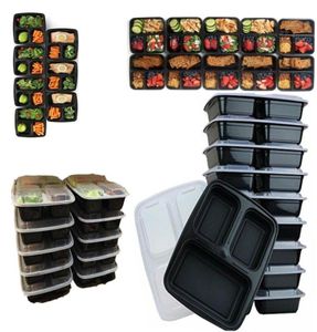 10st Meal Prep Behållare Plastmatlagring Återanvändbar Mikrovågsbar 3 fack Matbehållare med lock Mikrovågbart Y11165495767