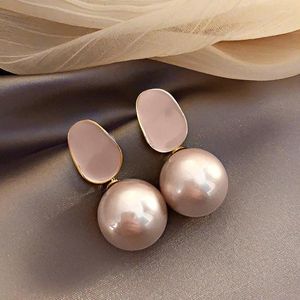 Stud Earrings French Vintage Enamel Imitation Tea Pink Pearl Pendant Jewelry For Women And Girl Fashion Ear Accessories