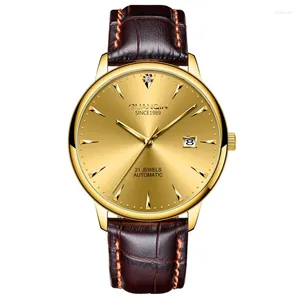 Wristwatches 18 K Gold Automatic Thin Section Mechanical Watch Belt Men Waterproof Male Contracted Tide