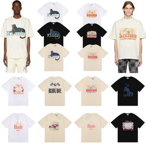 Top CraftsManship Rhude Mens T Shirts Summer Fashion Designer Tshirts Street Casual Short Sleeve Beach Style Tees Cotton Printing Shirt 23SS