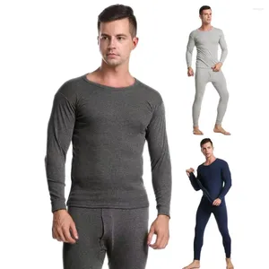 Running Sets Round Neck Top Trousers Set 2-piece Winter Warm Underwear Fleece Lined Long Johns Pajama For Men Base Layer