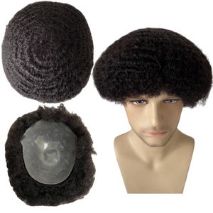 Substituição de cabelo humano virgem brasileiro natural preto # 1b 10mm onda 8x10 nós peruca completa pu para homens