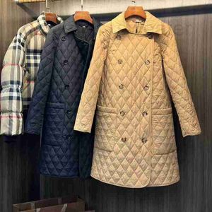 Women's Jackets Designer Classic Womens Autumn/Winter Long Diamond Quilted Granary Cotton Coat High Edition ZCPF