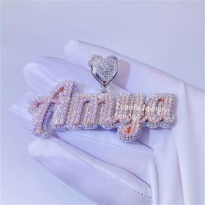 Gioielli ghiacciati Diamanti Moissanite Ciondolo personalizzato Hip Hop Sier iniziale a due strati in oro rosa a due toni in oro bianco