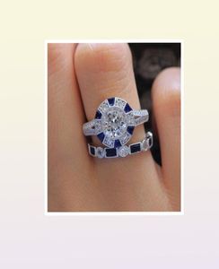 Yhamni Fashion Promise Pierścienie Zestaw niebieski cyrkon CZ 925 srebrna rocznica Pierścienie dla kobiet biżuteria prezentowa RZ6704985060