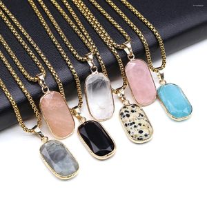 Pendant Necklaces Natural Stone Aquamarine Obsidian Hexagonal Necklace Exquisite Jewelry Energy Crystal Accessories Gift For Men And Women