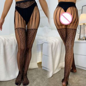 Sexig öppen gren Mesh Hollow Out Tights Women Summer Hosiery Strumps Erotiska transparenta strumpbyxor Lady Laggings kostym sexig