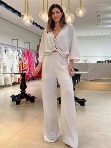 Damen Zweiteilige Hosen Frühling und Herbst Blusen Set ElegantSexy 2023 Casual Outfits für Stil Freizeit Top Tunika