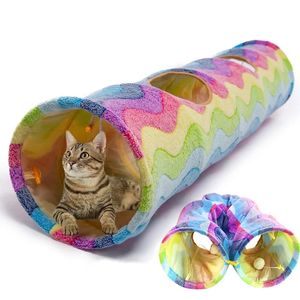 Cat Toys Flanell Rainbow Channel med bollar Toy Folding Training Tunnel Tube Tent Rabbit Hole Drilling Game Accessories 231211