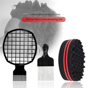 Hair Dryers Men Styling Tools Professional Hairdressing Set African Twist Sponge hair brush Barber Shop Curls Fork Comb Pick 231211