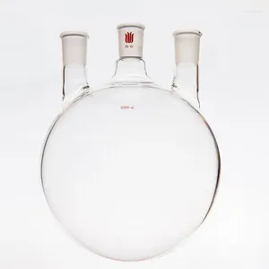 Straight Three Mouth Ball Bottle Capacity 5000mL Heavy Wall High Strength Borosilicate Glass Flask F44