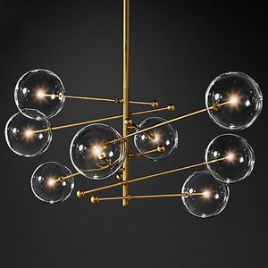 2020 design moderno lampadario a sfera in vetro 6 teste lampada a bolle di vetro trasparente lampadario per soggiorno cucina oro nero luce fixtu3119