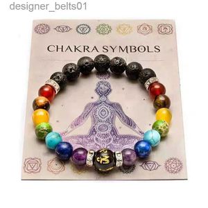 Charm armband 7 chakra armband med betydelse kort för män kvinnor naturliga kristallläkande ångest smycken mandala yoga meditation armband gåva231214