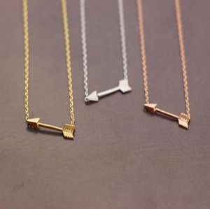 Gold Silver Rose Gold Tiny Horizontal Arrow Pendant Chain Necklace Pendant For Women Simple Sweet Sideways Arrow Necklace For Men6287206