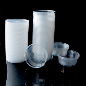 Engångstagning av containrar 50 st 70 ml plastsås kopp med lock förvaring förpackning av takeaway containerlåda kök diy tillbehör delas 231212