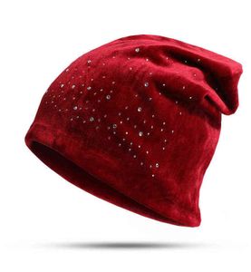 Inverno veludo slouchy gorro para mulheres cashion strass diamante SkulliesBeanies feminino macio quente chapéus casuais girl039s c4936429