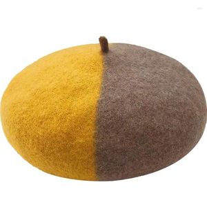 Berets Beret Hats For Women Female Autumn And Winter Half Spell Color Painter Cap Korean Wild Pumpkin Bud Fight Yellow