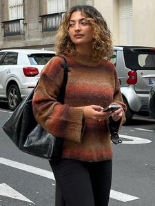 Frauenpullover Fashion Vintage Patchwork gestreifte Pullover für Frauen lässig Langarm O Hals Pullover 2023 Herbst Winter Chic Frau