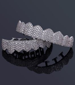 Micro Pave Cubic Zirconia Argento Colore Oro Denti Griglie Hiphop Rocker Halloween Cappucci ghiacciati TopBottom Fang Grills Set Bling Te3110700