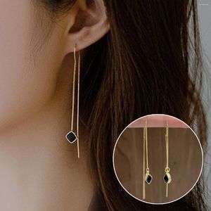 Dingle örhängen enkla geometriska fyrkantiga drop örhängen för kvinnor koreansk mode guldfärg linje lång tofs-fest smycken gåva