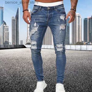 Erkekler kot moda sokak tarzı yırtık skinny jeans erkekler vintage yıkama katı denim pantolon erkekler rahat ince fit kalem kot pantolon sıcak satış q231213