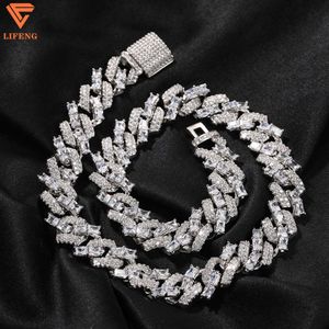 15mm Iced Out S925 Miami Cuban Chain Necklace Baguette Round Stsggered 2 Row VVS Moissanite Diamond Men Prong Cuban Link Chain Chain