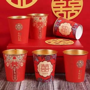 Wine Glasses Thickened Gold Foil Paper Cups Disposable Party Supplies Home Decoration Kitchen Water Tea Wedding 50 100Pcs Pack 231211