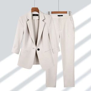 Kvinnors kostymer blazers vår sommar elegant kostym jacka matchande set kvinnors koreanska chic blazers kappbyxor 2 stycke kvinnlig professionell kostym 231211