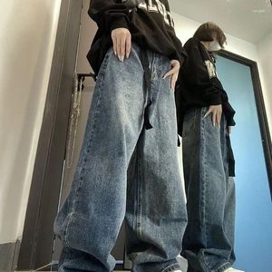 Женские джинсы в стиле ретро, хип-хоп, синие, свободные, широкие, в американском стиле, повседневные, для мужчин и женщин, брюки Oversize в стиле National Tide, High Street Daddy
