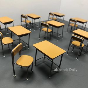 Doll House Accessories Dollhouse Mini Classroom Desk and Chair Set Model for Doll House Furniture Decoration Accessories 231212
