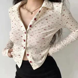 Damenblusen Vintage süße koreanische Frauen Bluse Schlanker Fit Full Single Breasted Shirt Strickjangel