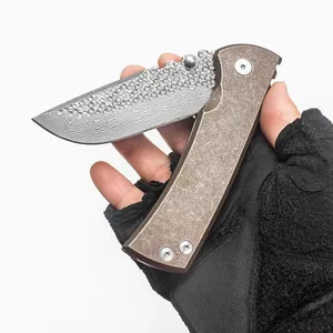 Chaves Redencion 228 Folding Knife Limited Version Real Damascus Blad Brown Titanium Handle Pocket EDC Stark utomhusutrustning Taktiska campingverktyg