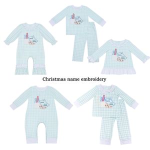 Kläder sätter julflicka romper kläder pajamas baby pojkar kläder set namn broderi bubbla bodysuit småbarn långärmad byxor jumpsuit 231211