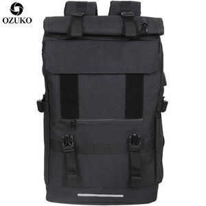 Ozuko 40L سعة كبيرة على الظهر سفر الرحيل الرجال USB تهمة حقيبة الظهر المحمول للمراهقين متعددة الوظائف سفر حقيبة المدرسة 211203302B